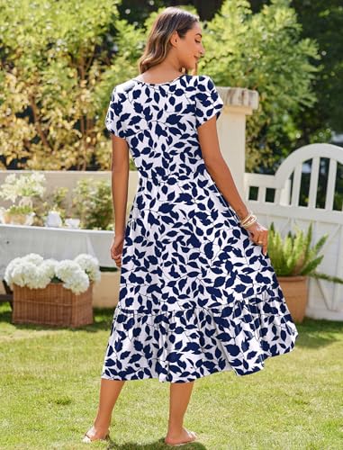 Image of Zeagoo Women Summer Midi A Line Dress Short Sleeve Casual Flowy Tiered Beach Long Sundress with Pockets 2026 Vacation Travel