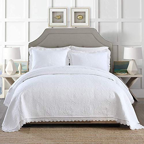 WDXN Boutis Couvre Lit 240X260 Blanc 2 Personnes Couvre Lit Matelasse Couverture Dessus De Lit Légère en Été avec 2 Taies d'oreiller,Couette Réversible...