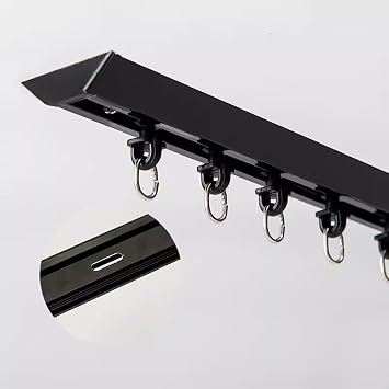 TREGOO Aluminum Curtain Single Rod with Accessories, 6 10 15 17 20 22 24 26 28 30 ft Divider Curtain Rail, V-Shape Ceiling Curtain Single Tracks for Bedroom/Office Color Black, Size 4ft/1.2m