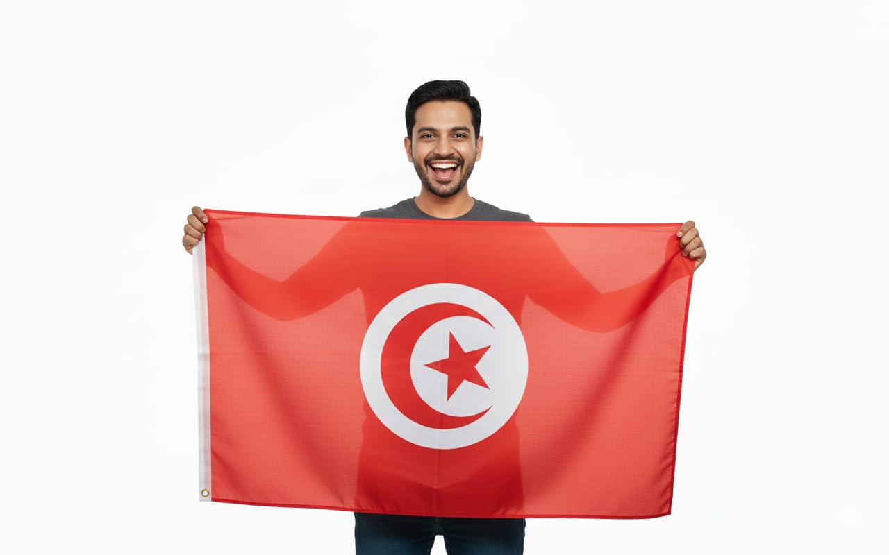 PRINTSHOP4ME Tunisia Flag 3x5ft Outdoor or Indoor for Sport Events and Home - Polyester - Size 90x150cm - Perfect for Sports Fan