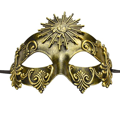 KEFAN Greek Roman Masquerade Mask Halloween Mask Venetian Mardi Gras Mask for Men (Antique Gold)