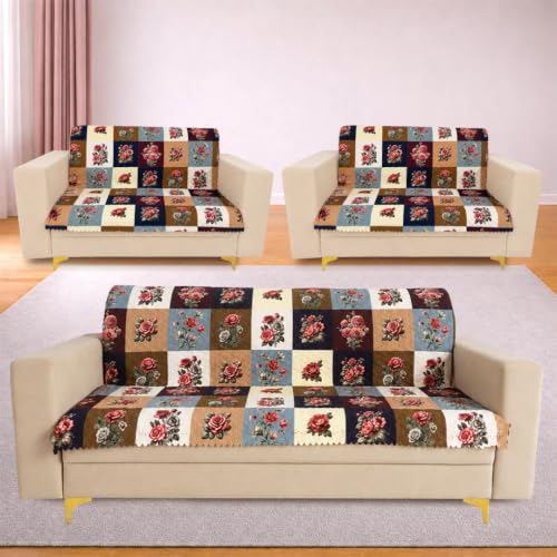Image of Homerz Premium Printed Quilted Velvet Sofa Slip Cover Protector, Sofa Mat, Exact Size, Antislip Cover (Milan, 7 (3+2+2) Seater, Full)