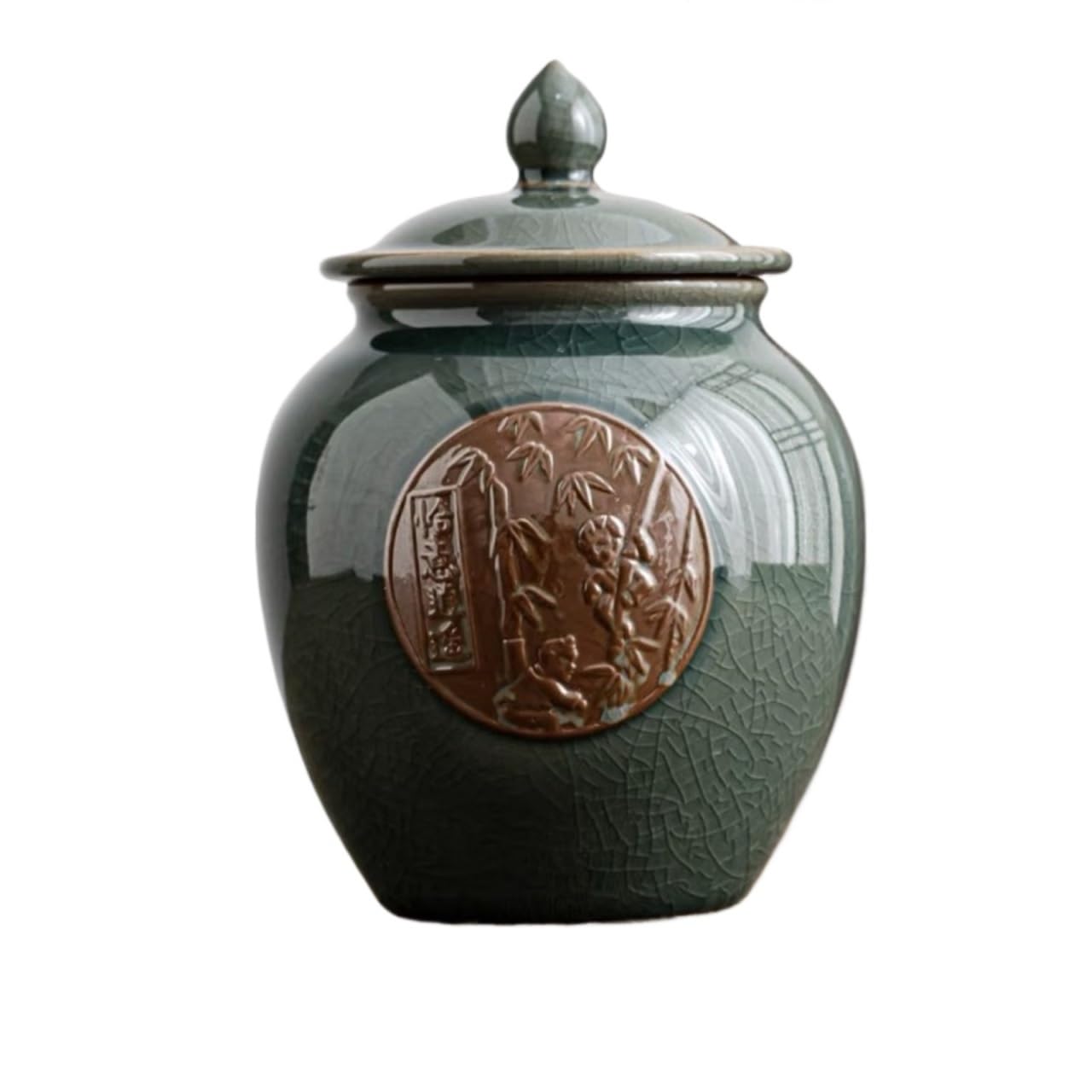 GFJHdfhE Chinese Style Decorative Jar Embossed Tea Can Chinese Ginger Jar Vintage For Home Use Flower Display(Grün,14x19.5cm)