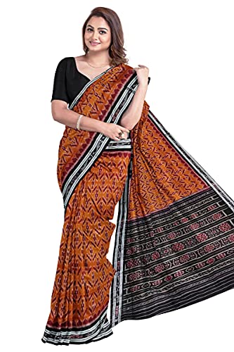 Image of Odisha Sambalpuri Handloom Ikat Women's Cotton Saree, Odisha Handloom Handmade Pure Cotton Khandua Saree, Ikkat Orissa Traditional Handloom Saree Without Blouse