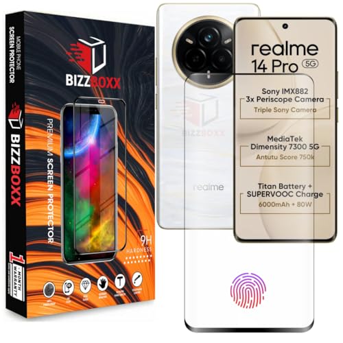 Image of Compatible With realme 14 Pro 5G Full Glue Tempered Glass Screen Protector Guard With Curved Edges - Fingerprint Working, UV Glue Not Required (realme 14 Pro, 6.77 Inch) - Pack of 1