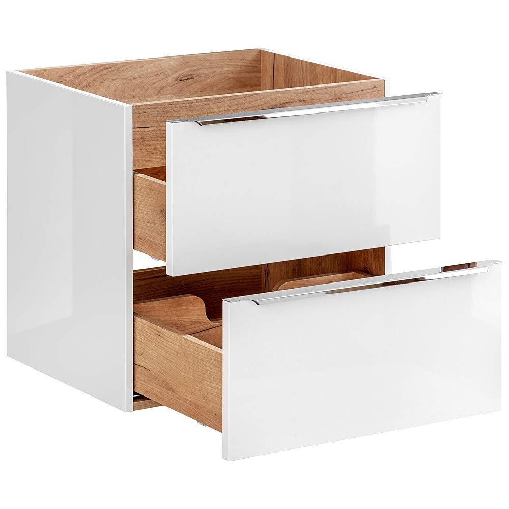 Lomadox Badmöbel Waschtisch-Unterschrank Set, Hochglanz weiß, Wotaneiche, 4 Softclose-Auszüge, 1 Regal, B/H/T ca. 141/59,5/46 cm