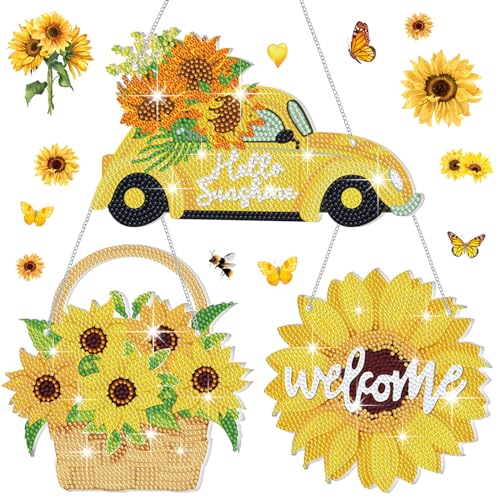Menkxi 3 Pcs Sunflower Diamond Hanging Kit for Adult Painting Diamond Art