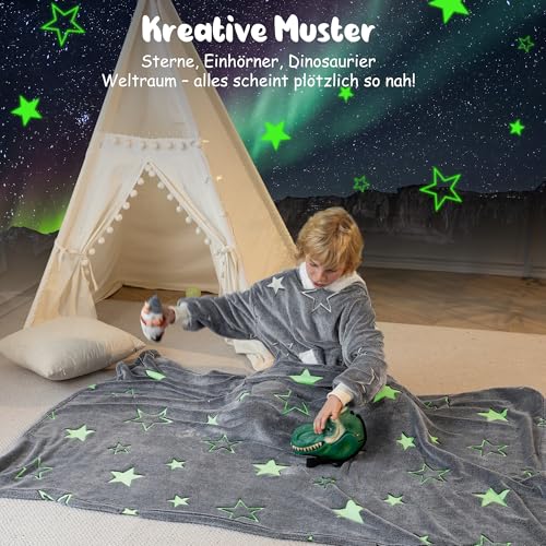 Winthome Kuscheldecke Kinder, Deck Glow In The Dark, Fleecedecke 130x170cm Weiche Flauschig, Babydecke Warme Kuschelig, Sofadecke für Mädchen Junge, Geschenke, Passend zu Allen Jahreszeiten (Stern)