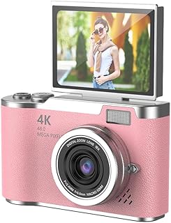 LYEAA 4K Cámara Digital 48MP Camera CCD Portable 8X Regalización de Video Zoom (Rosa) (Blanco)