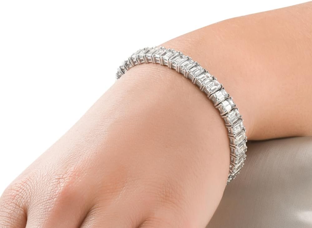 P3 POMPEII3 Pompeii 28Ct Emerald Diamond Tennis Bracelet 14k White Gold 7" 17.5g Lab Grown (EF,VS)