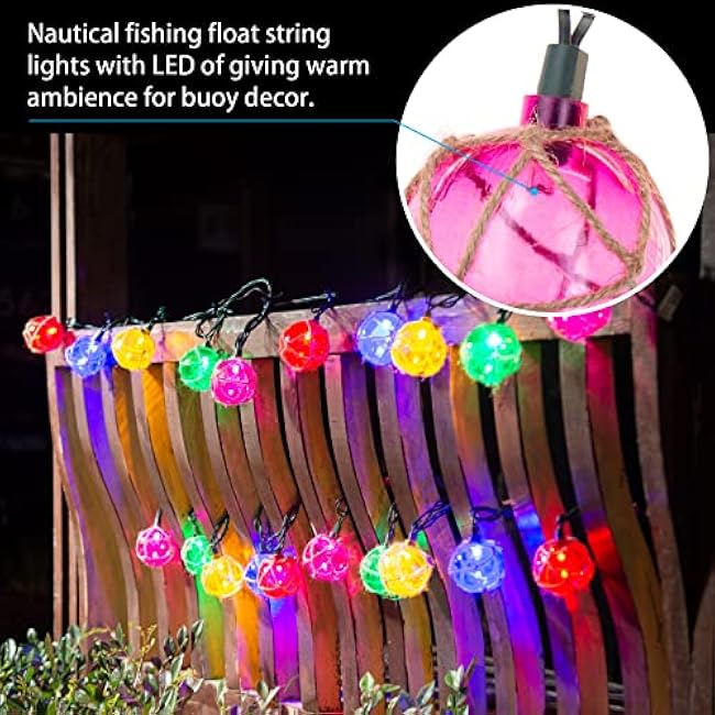 Tiki Nautical Lights String Plug in, 10 LED Buoy String Lights Home Tiki Bar Decorations, Fishing Float String Lights Coastal Beach Theme for Lanai Bedroom Patio Porch Outdoor Nautical Decor