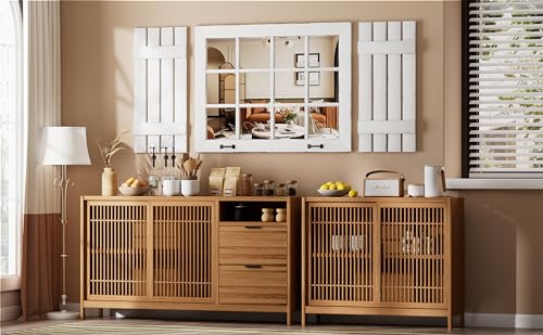 Wall-Mounted-Farmhouse-Decorative-Mirror-Distressed-Wood-Windowpane-Mirror-Rustic-Farmhouse-Accent-Mirror-Living-Room-Entry-Decorative-Mirror-with-Hanging-Hardware-for-Bedroom-Bathroom-Kitchen Wall Mounted Farmhouse Decorative Mirror Distressed Wood Windowpane Mirror Rustic Farmhouse Accent Mirror Living Room Entry Decorative Mirror with Hanging Hardware for Bedroom Bathroom Kitchen