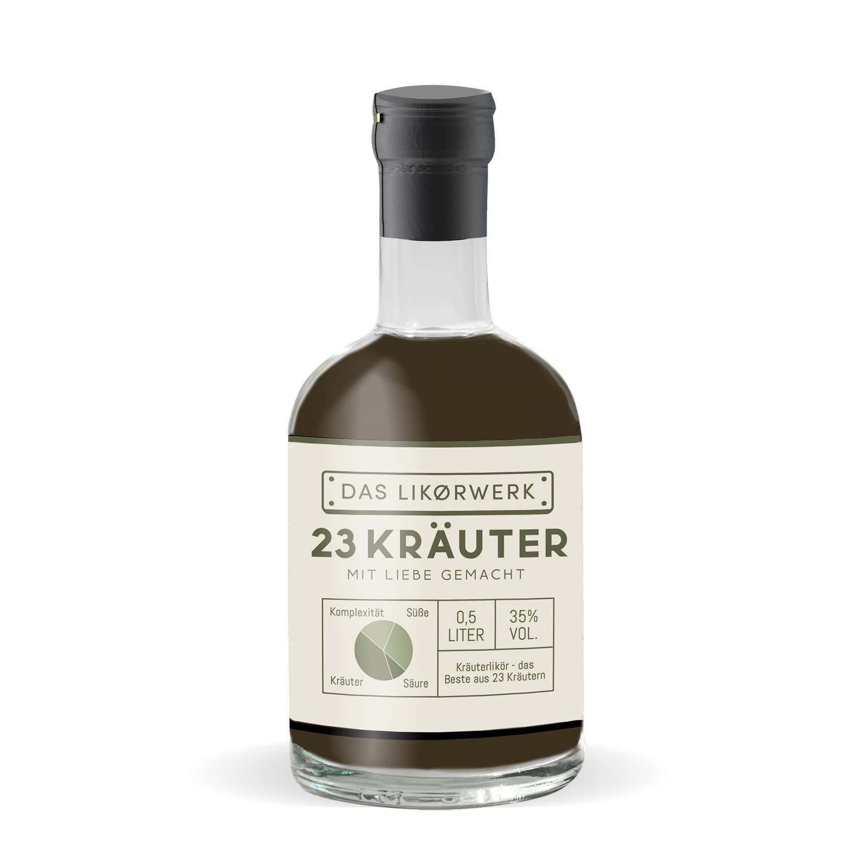 LIKØRWERK Kräuterlikör 1 x 0,5L, 35% vol. Alk., das Beste aus 23 erlesenen Kräutern, Noten von Anis, Kamille, Karamell, Kümmel, kaffeefarbener Kräuterschnaps, deutscher Premium Kräuter Likör