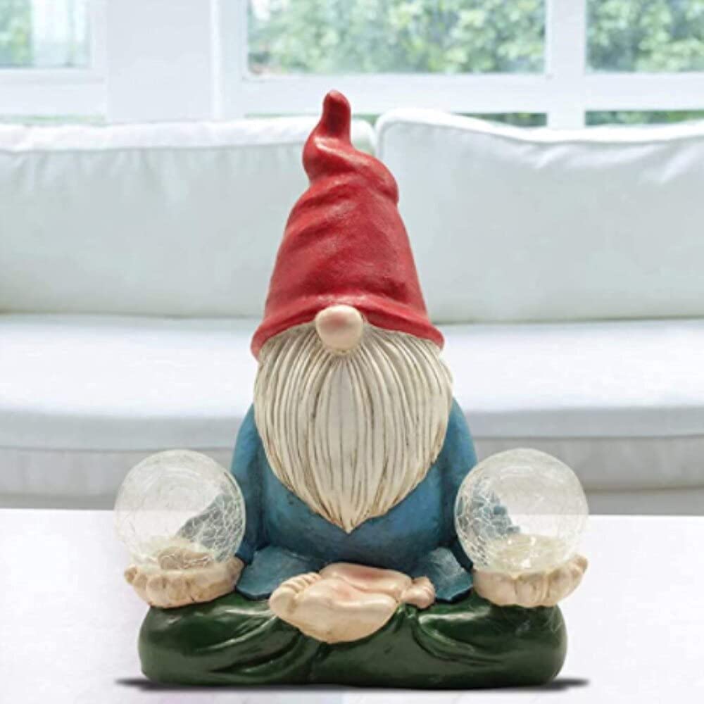 Gnomo Da Giardino Con Sfera Magica Solare - Decorazione LED Per Esterno, Resina E Vetro, Regalo Per La Mamma - Foto 2