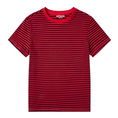 Kid Nation Boys T Shirts Soft Kids Crew Neck Cotton Tshirts Short Sleeve Toddler T-Shirt Solid Girls Tee Shirts Red Black Stripe 10-12 Years