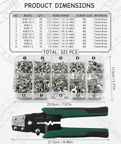 Image of 320Pcs Wire Connector, Crimping Tool, Professional Crimper Tool for Automotive Wiring and Home Electrical Maintenance, Assorted Terminal Connectors with Durable Crimping Pliers