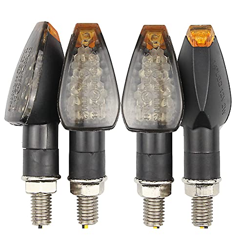 WOOLUCK Intermitentes Moto 4pcs, Indicadores de Motocicleta Ámbar Luces de Señal de Vuelta de 14 LED, Mini impermeable Indicadora de Señal de Giro Delantera y Trasera