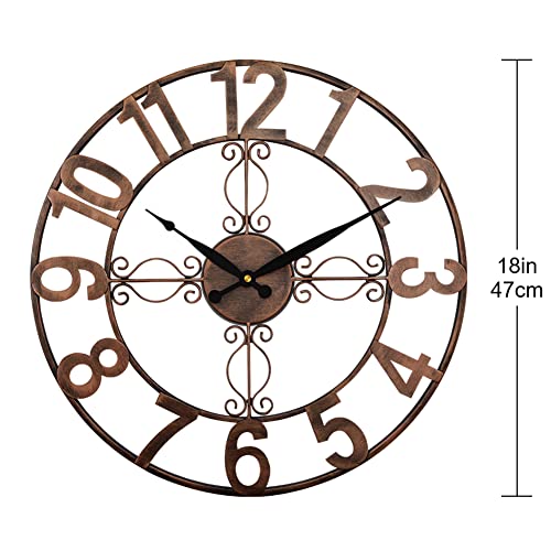 Umexus Outdoor Indoor Retro Wall Clock Waterproof, 18 Inch Metal Cut Out Large Decorative Silent Non Ticking Wall Clock For Living Room, Patio, Garden, Office, Home Decor (Arabic Numeral Copper) #TOP6