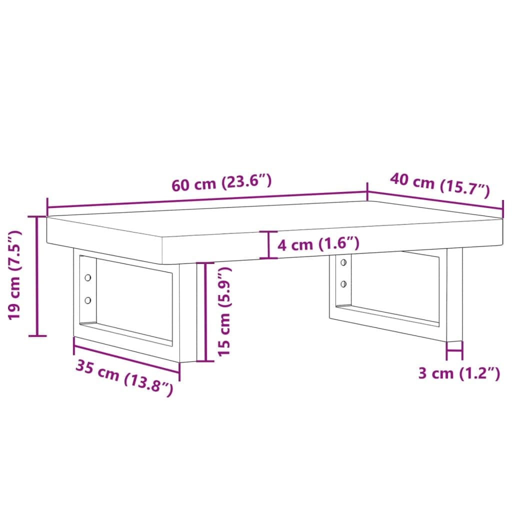 Scaffale per lavandino, montaggio a parete, in acciaio e legno di faggio massiccio, 60 x 40 cm, con supporti per mobili da bagno, lavabo e WC degli ospiti, ripiano salvaspazio per lavabo e