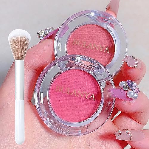Peach Pink Blusher Palette, 2PCS Powder Blush Blushers for Cheeks Make Up with Brush, Matte Brighten Long-Lasting Face Make-Up Natural Look Glow Lightweight Blushes for Women