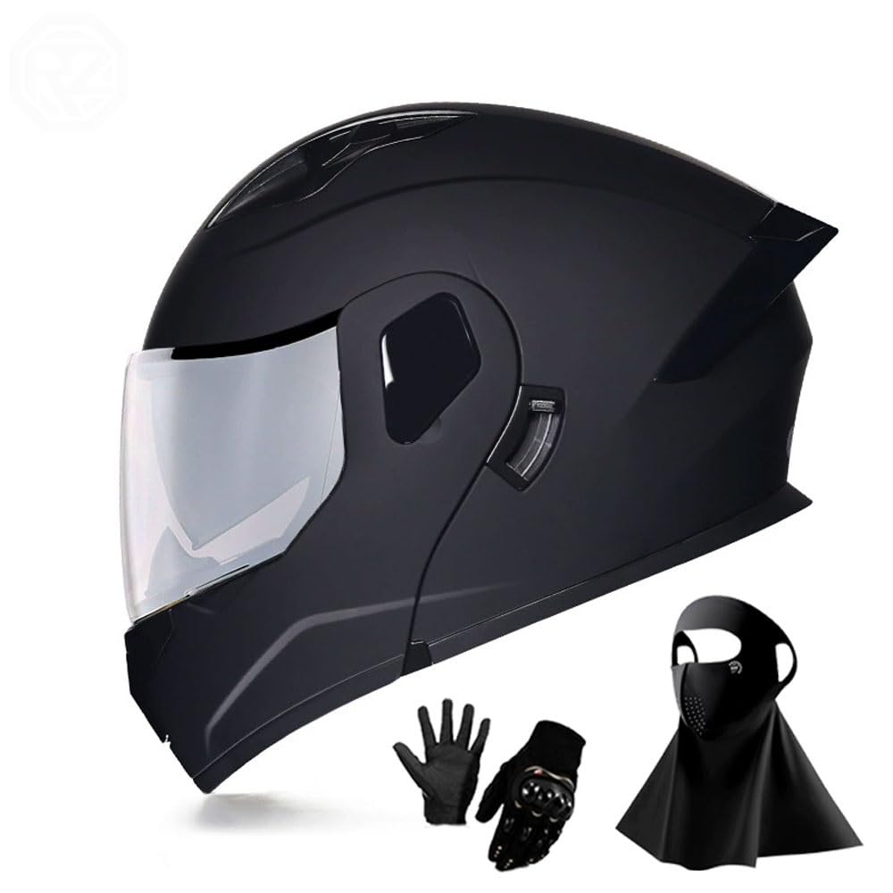 Ragopilen P24 Helmet, Full Face Motorcycle Helmet Approved 2 Visors Black Night Vision Adult Kids M-2Xl 3Pcs(,L(57-58Cm))