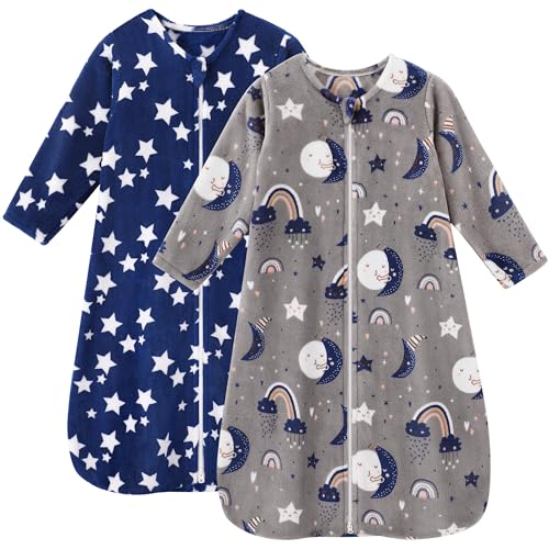 Image of Unnivoll Fleece Baby Sleep Sack 0-6 Months Long Sleeve 2.0 Tog Baby Wearable Blanket with 2-Way Zipper Warm Sleeping Sack for Toddler Infant Newborn - Small Blue Grey Pentagram