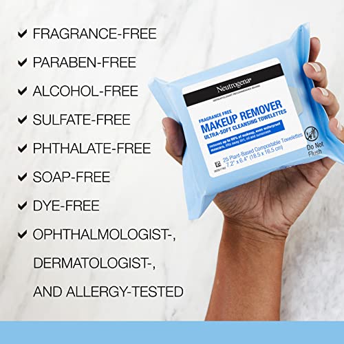 Neutrogena Makeup Remover Cleansing Face Wipes, Daily Cleansing Facial Towelettes To Remove Waterproof Makeup And Mascara, Alcohol-Free, Value Twin Pack, 25 Count, 2 Pack #TOP6