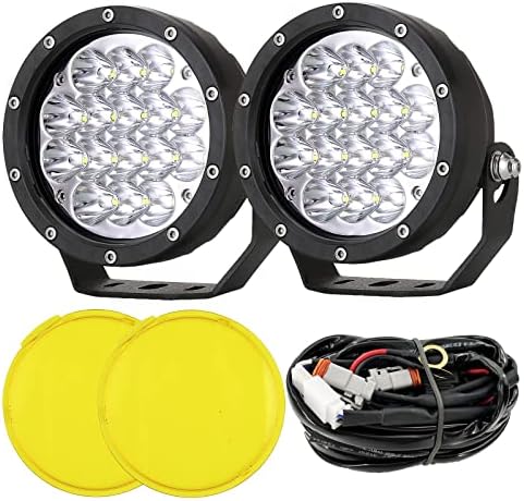 BANSIT Pair 5 Inch Led Offroad Driving Lights 160w Round Offroad Spot Light Driving Spotlights With Yellow Cover Wiring Harness 12V 24V for Pickup Trucks SUV UTV ATV 4x4