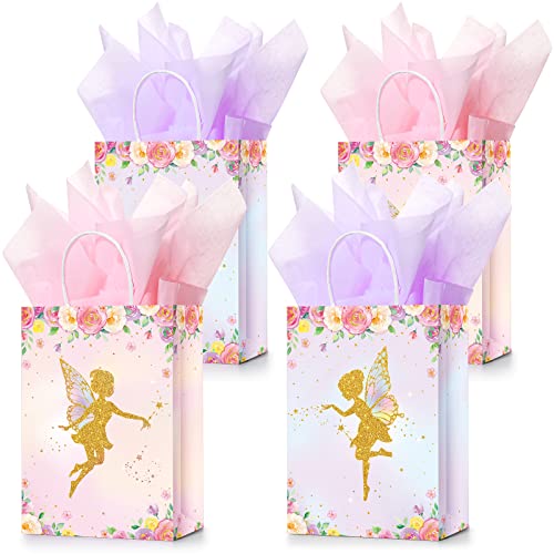 Nezyo 16 Pcs Fairy Favor Bags with Handles Tissue Paper Pink Purple...