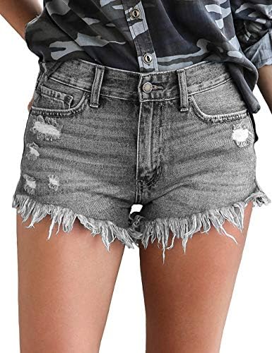 Women's Mid Rise Frayed Ripped Raw Hem Denim Jean Shorts