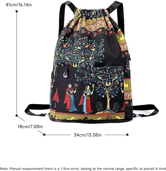 Image of Foldable Drawstring Backpack with Front Zipper and Side Pockets | Lightweight, Packable, Travel Carry Bag with Storage Pouch, For Gym, Beach, Swimming, Sports, Shopping and Daily Use