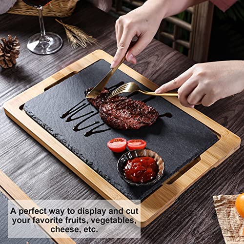 4 Pcs 12X8 Inch Slate Cheese Board, Natural Stone Slate Charcuterie Boards, Black Charcuterie Board Serving Slate Tray, Gourmet Serving Platter Tray For Meat Cheese Sushi Bread Pastry Appetizers #TOP4