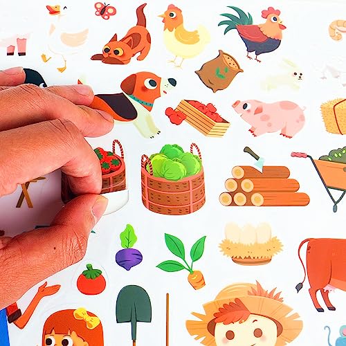 Sticker Books for Toddlers, 33Pcs Jelly Reusable Stickers Farm Sticker Book Activities for Travel Bo