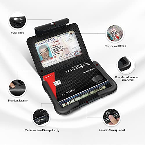 Muradin Black Front Pocket Wallet For Men Travel Tactical Bifold Rfid Blocking Aluminum Metal Leather Money Cards Holder Ideal Men's Gift #TOP1