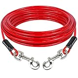 PNBO Dog Tie Out Cable 10Ft Dog Runner for Yard Steel Wire Dog Leash Cable with Durable Superior Clips,Dog Chains for Outside Dog Lead for Large Dogs Up to 135lbs (10FT 4.8mm, Red)