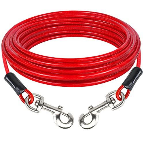 PNBO Dog Tie Out Cable 10Ft Dog Runner for Yard Steel Wire Dog Leash Cable with Durable Superior Clips,Dog Chains for Outside Dog Lead for Large Dogs Up to 135lbs (10FT 4.8mm, Red)