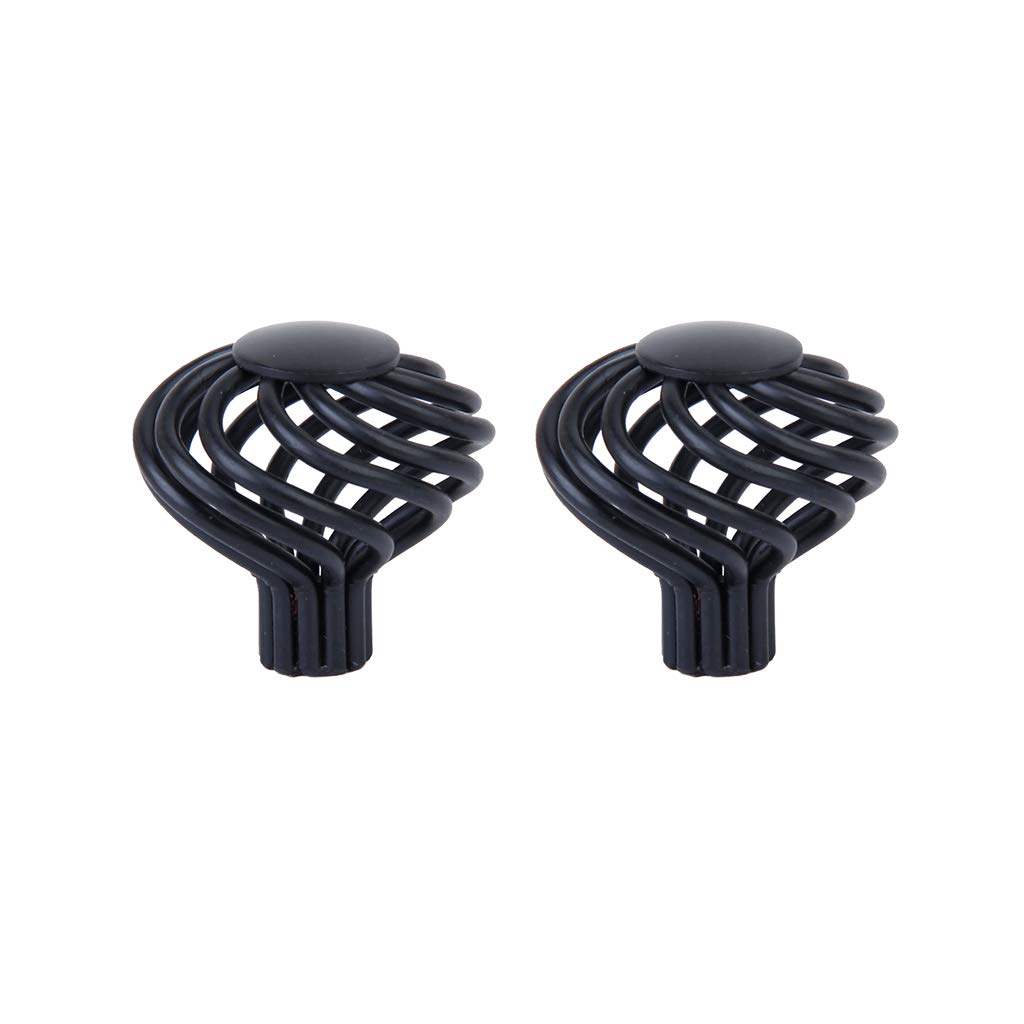 Fenteer 2Pcs Black Wrought Iron Cabinet Hardware Knob Cabinet Wardrobe Door Handle - Dia.1.3inch
