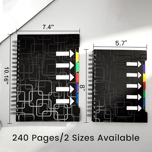 CAGIE 5 Subject Notebook for Work 240 Pages Spiral Notebooks College Ruled with Dividers Tabs A5 Small Note Book for School Office Supplies Note Taking, 5x7, Black