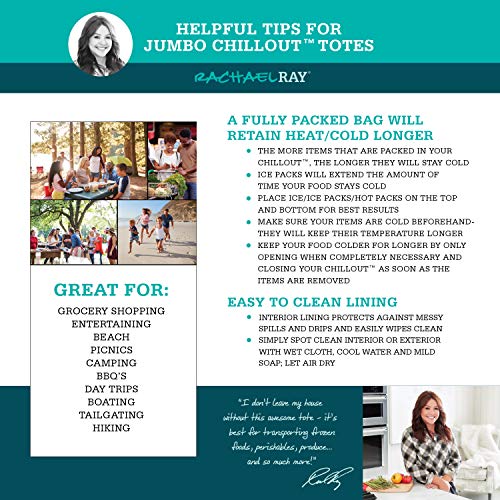 Rachael Ray Jumbo ChillOut Thermal Tote Bag, 10-Gallon Capacity, Insulated Bag, Reusable, Blue