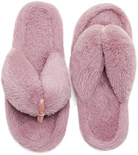 Ladies Winter Flip Flops Faux Fur Memory Foam Slippers Fluffy House Shoes for Womens
