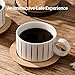 LUKA 6 Ounce Porcelain Stackable Espresso Cups with Saucers and Metal Stand Set of 4, Ceramic Cappuccino Cups Set for Specialty Coffee Drinks, Latte, Cafe Mocha and Tea, Stripes, White
