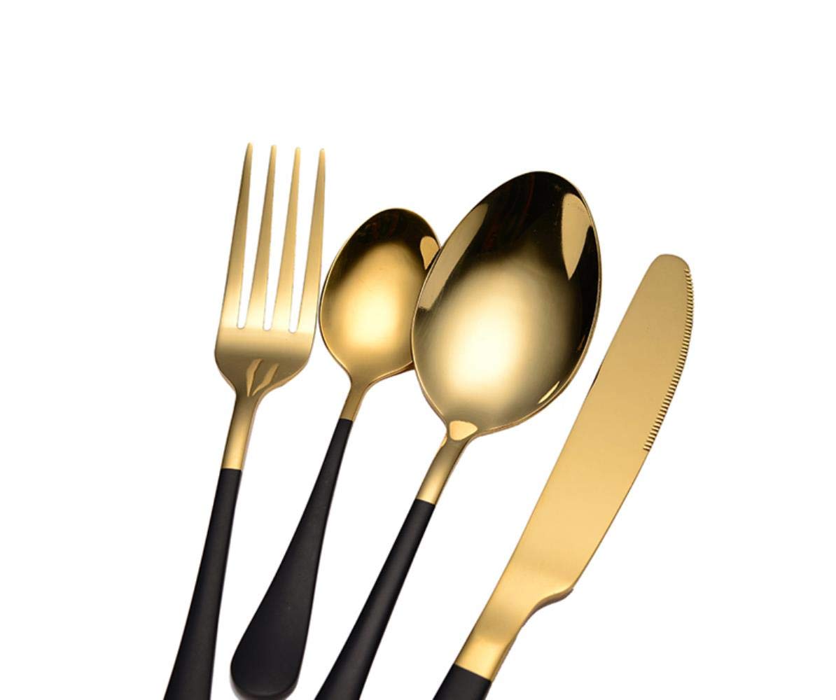 Service de vaisselle 24 pièces, fourchettes de cuisine dorées et noires