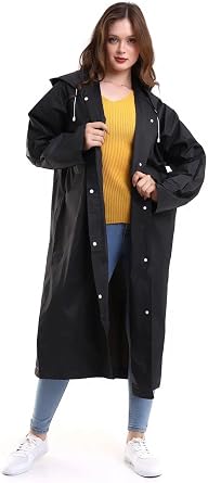 Women Men Unisex Raincoat Hooded Snap-on Black Waterproof Raincoat Standard Size