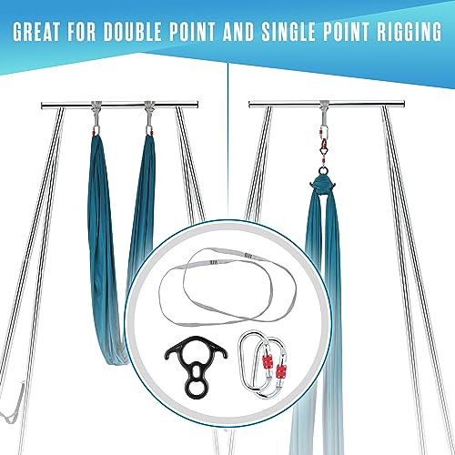 Houseables Aerial Silks, Aerial Yoga Stand, Yoga Swing Stand, Ariel Silks For Home, Ariel Swing, 10 FT Steel Frame, 13 YD Teal Fabric, Hammock, Gymnastics, Acrobatics, Indoor, Equipment Set, Portable