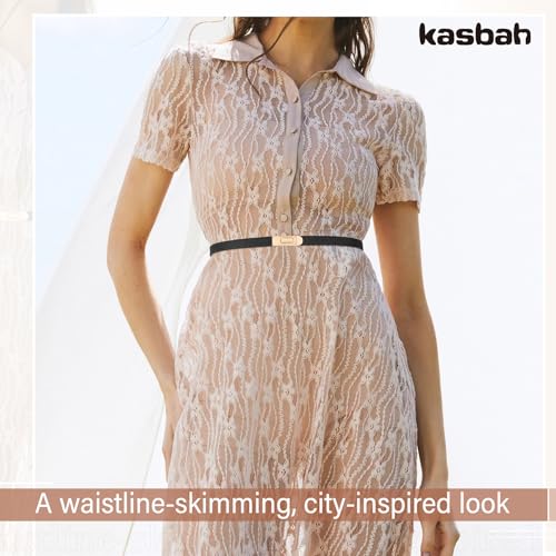KASBAH Women's Skinny Leather Belt For Dresses Jeans Adjustable Thin Waist Belt With Alloy Interlocking Buckle3