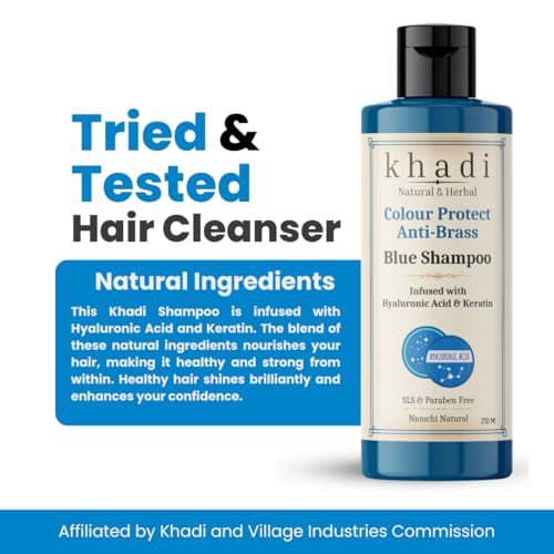 Image of Khadi Colour Protect Anti Brass Shampoo Infused with Hyaluronic Acid & Keratin | Smooth & Frizz-Free Hair | Khadi Herbal Shampoo for Women & Men | Sulfate, SLS & Paraben Free 210 ml