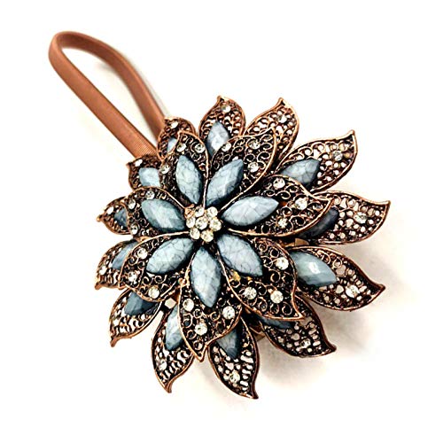 ruirui-home Embrasse de rideau avec fleur en cristal étincelant - Extensible - Clips à ressort - Fil magnétique - Corde extensible décorative - Embrasses à suspendre (cuivre rouge) Cover
