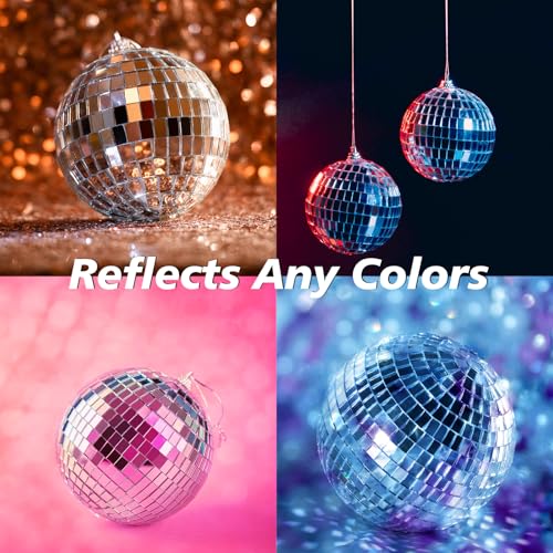 Discokugel 10 cm 2 Stück, Silberne Spiegelkugel-Ornamente zum Aufhängen für Weihnachtsbaum, Party, Hochzeit & Deko
