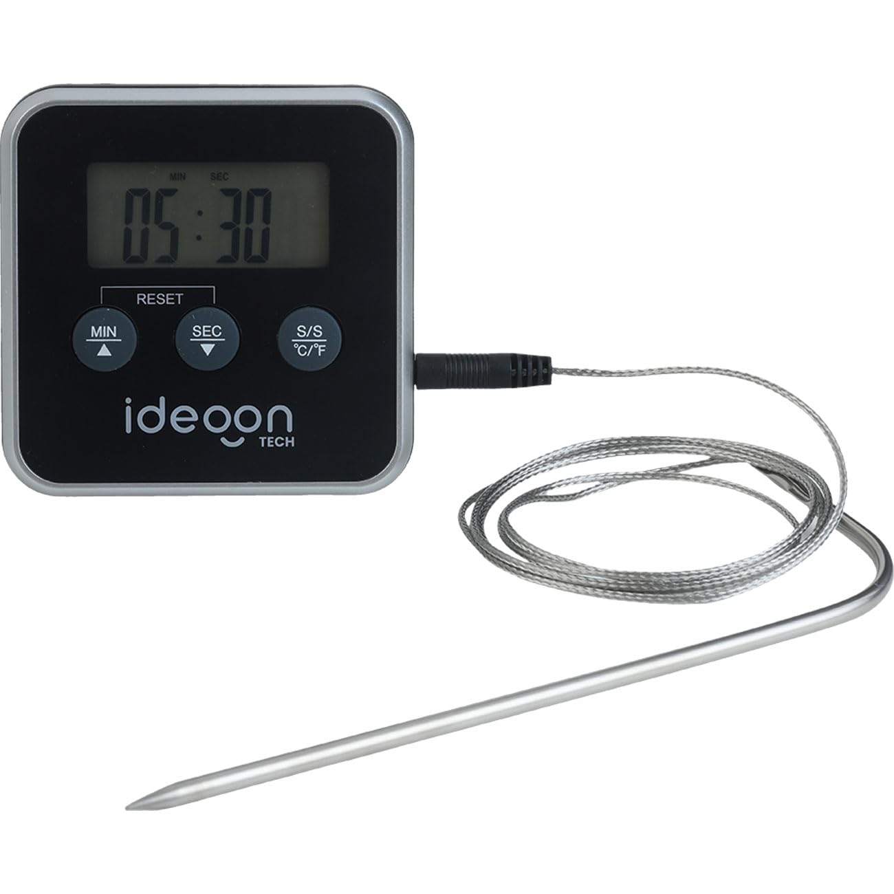 ideoon Digitales Fleischthermometer & Ofenthermometer mit Timer bis 300 Grad, Kabelgebundenes Braten- und Grillthermometer, für BBQ, Grill, Smoker, Backofen