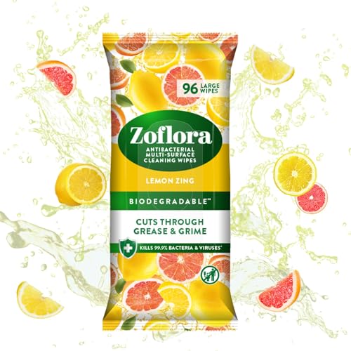 Zoflora Lemon Zing Large Antibacterial Cleaning Wipes, 1 pack of 96